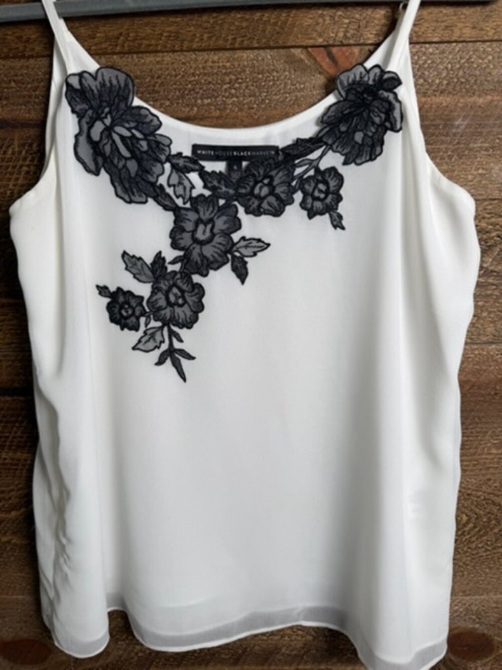 WHBM Women's Cami w/ Black Floral Embroidered Trim. Size S/P
